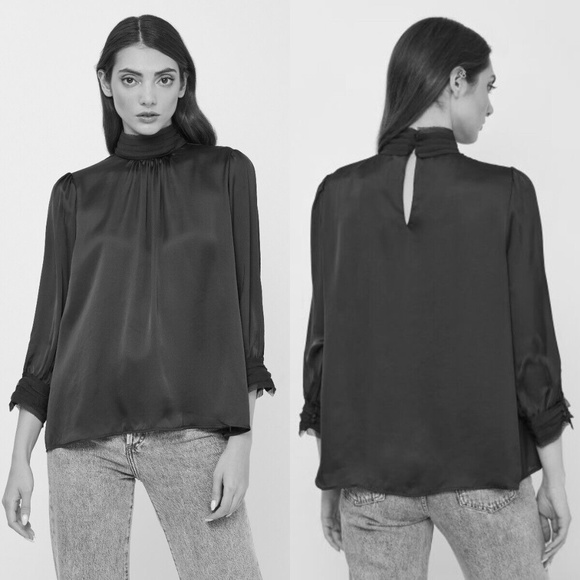 Zara Tops Zara High Collar Satin Effect Blouse Size Xs Poshmark